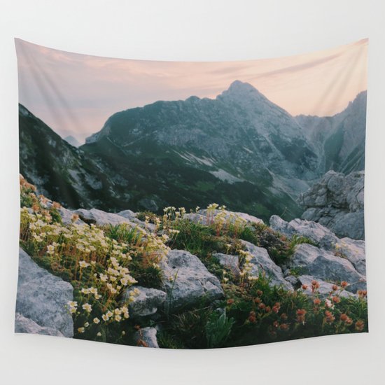 Mountain flowers at sunrise Wall Tapestry