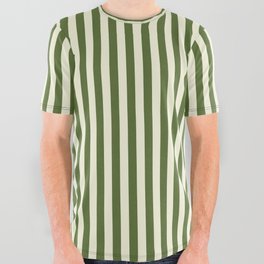 [ Thumbnail: Beige and Dark Olive Green Colored Pattern of Stripes All Over Graphic Tee ]