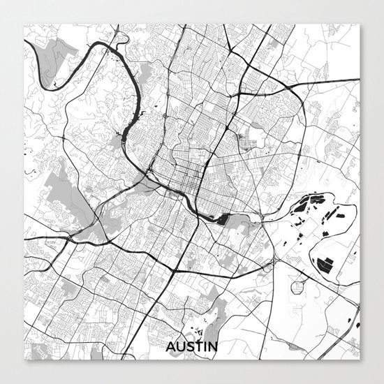 Austin Map Gray Canvas Print