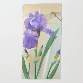 Wild Iris and Dragonfly Beach Towel