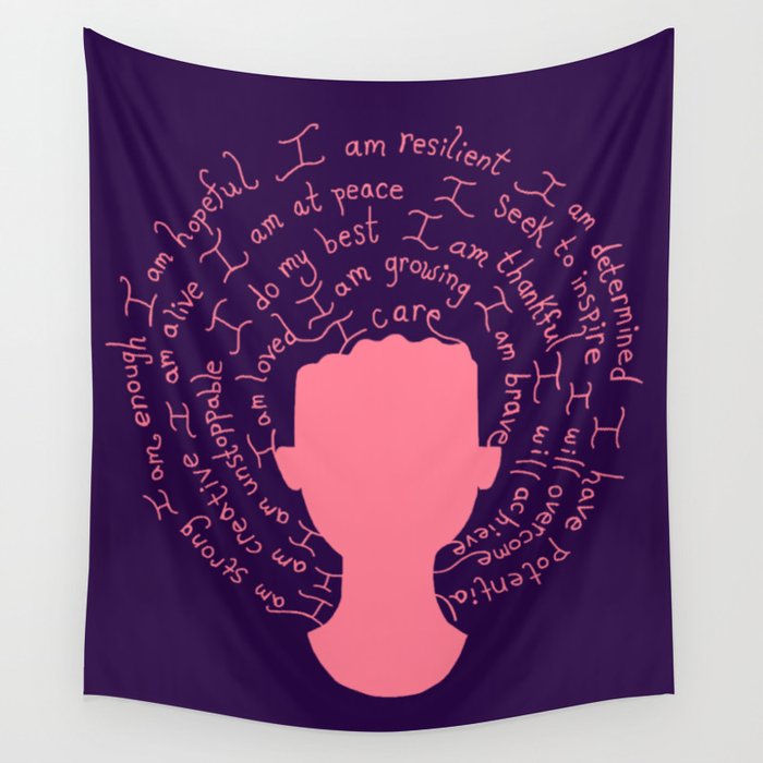 Self Care Matters Pink Silhouette Wall Tapestry