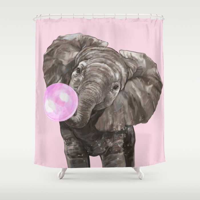 Baby Elephant Blowing Bubble Gum Shower Curtain