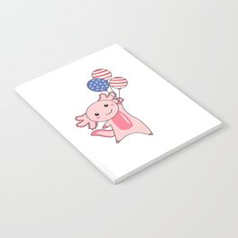 Axolotl Flies With Balloons 4th Of July American Notebook