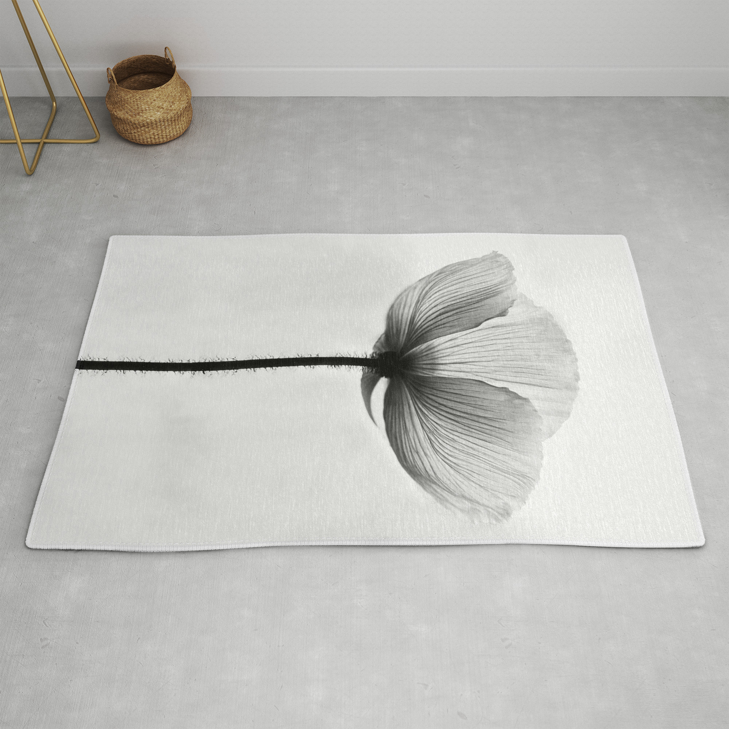 Xray Flower Transparent Black White Poppy Petals Rug By Minime