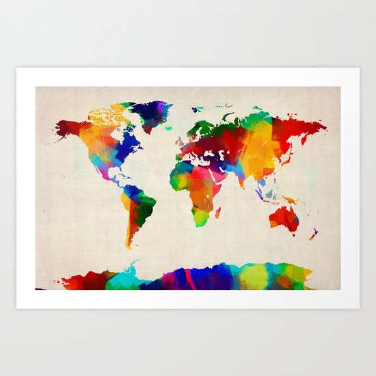 Map of the World Map Painting Art Print