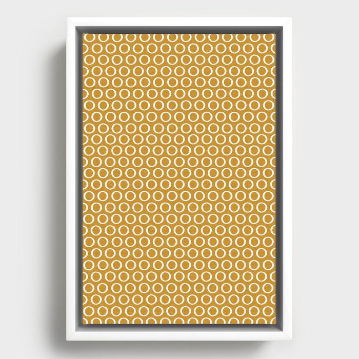 Inky Dots Minimalist Pattern in Dark Mustard Gold Framed Canvas