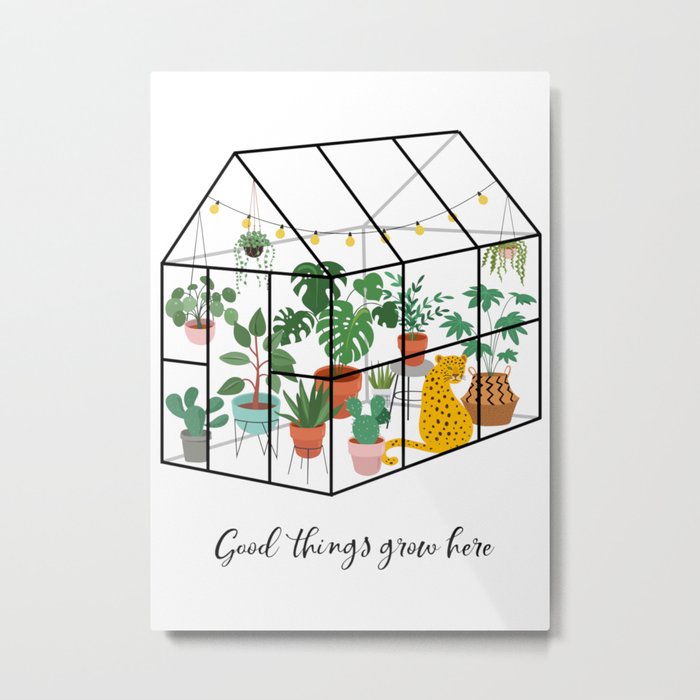 Good Things Grow Here Illustrated Quote Metal Print