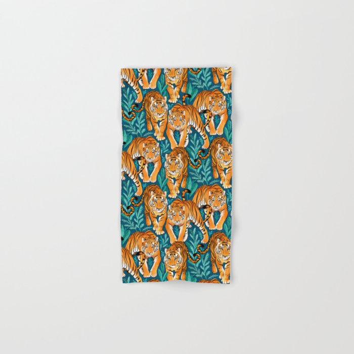 The Hunt - Stalking Tigers on Teal Blue and Green Hand & Bath Towel