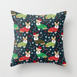 Corgi christmas sweater ugly sweater party with welsh corgis dog lovers dream christmas Throw Pillow