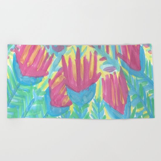Lotus Garden Abstract Beach Towel
