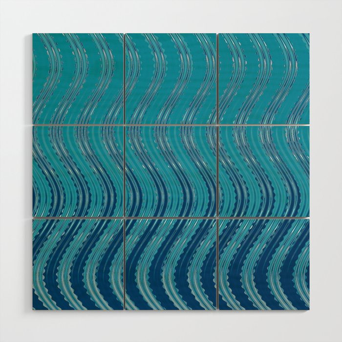 Oceanic Elegance: Wavy Blue Ombre Pattern Wood Wall Art