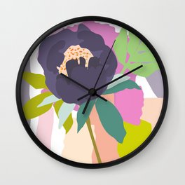 Abstract Purple Peony Whith Color Blocks  Wall Clock