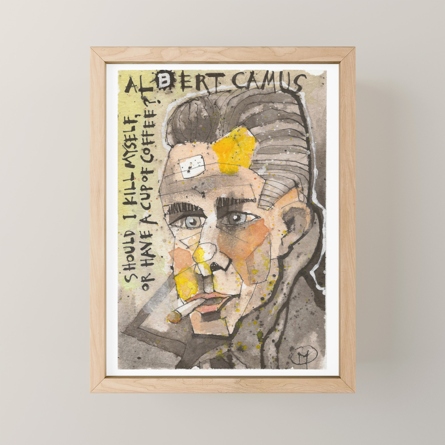 Portrait Of Albert Camus With Quote Framed Mini Art Print By