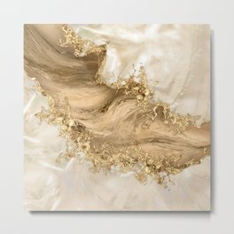 Gold and Pearl - Splatter and flow Metal Print