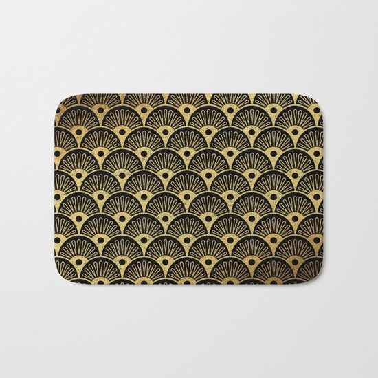 Wonderful gold glitter art deco pattern on black backround - Luxury design for your home Bath Mat