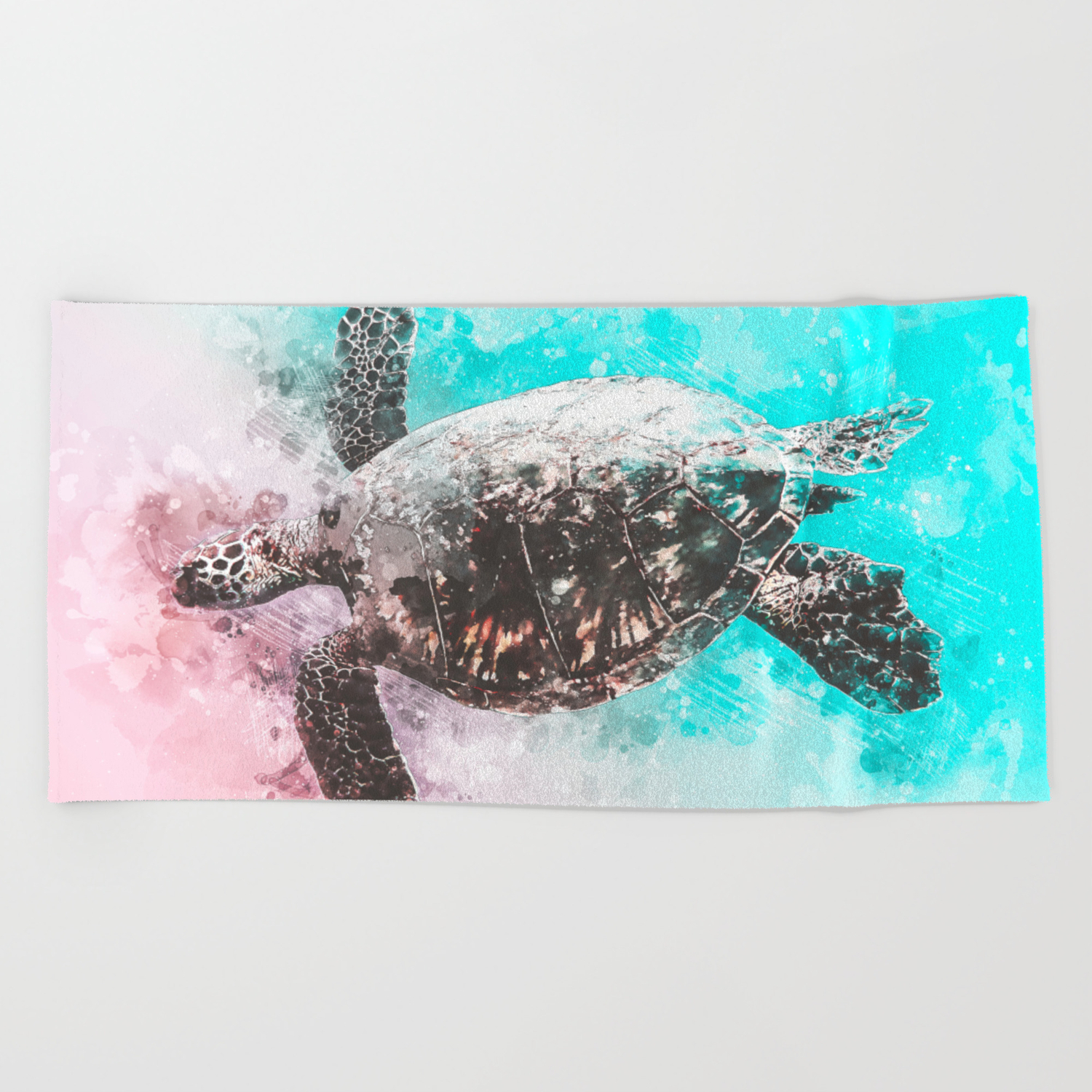 Sea Turtle Abstract Watercolor Painting Beach Towel By Rhnpredator