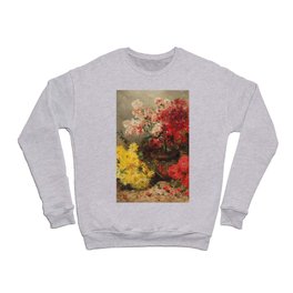 Eugene Henri Cauchois - Daisies, marigolds, geraniums and other summer blooms Crewneck Sweatshirt