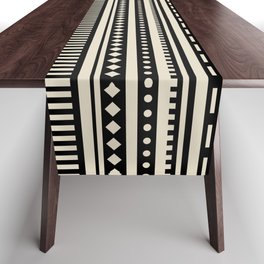 Beige and Black Shape Horizontal Stripe Pattern Pairs 2022 Popular Color Antique White 011W Table Runner
