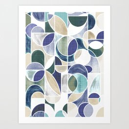 Paint Washed Modern Geometric - Cold Colors Art Print