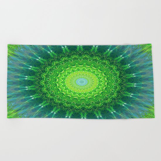 Glowing Green Ribbon Kaleidoscope Beach Towel