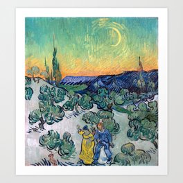 Couple Walking among Olive Trees, Vincent Van Gogh Art Print