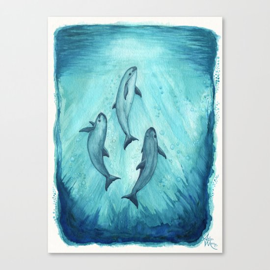 "Song of the Vaquita" by Amber Marine ~ Watercolor Painting, (c) 2015 Canvas Print