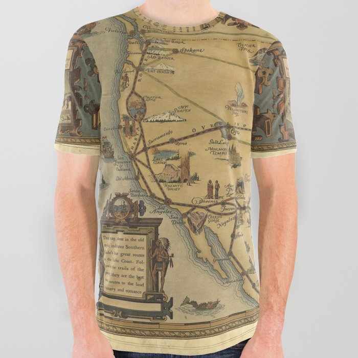 United States of America. Printed in U.S.A. 1928, - Vintage Illustrated Map All Over Graphic Tee