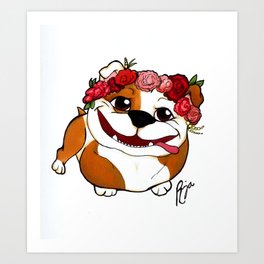 Happy puppy dog eyes Art Print | Lovelylaceylattes, Puppydogeyes, Flowers, Puppy, Illustration, Behappy, Flowercrown, Drawing, Bulldog, Peonies 