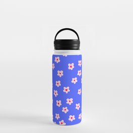 Cute Flowers with Hearts on Vibrant Blue Water Bottle