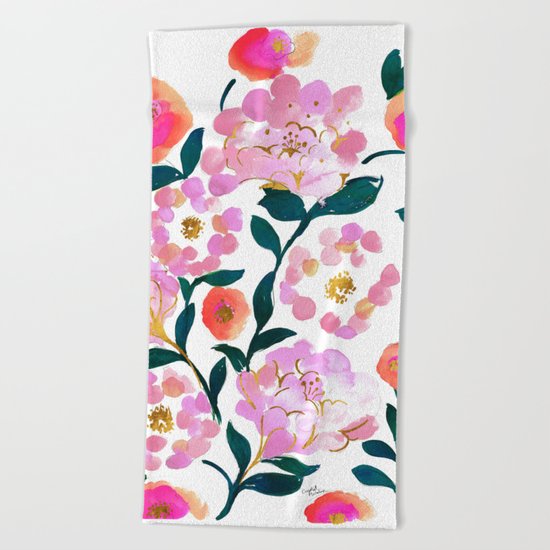 Pretty Pink Flora Beach Towel