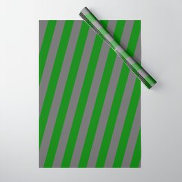 [ Thumbnail: Green and Dim Gray Colored Stripes/Lines Pattern Wrapping Paper ]