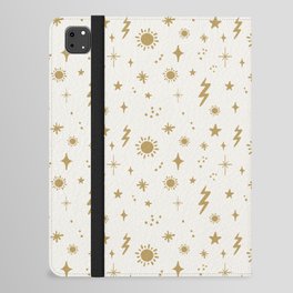 White and Gold Celestial Sky Sun Pattern iPad Folio Case