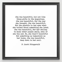 She Was Beautiful, F. Scott Fitzgerald, Quote Framed Art Print
