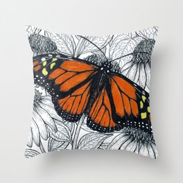 Monarch butterfly on coneflowers  Throw Pillow