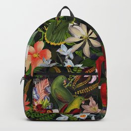 Vintage & Shabby Chic - Black Tropical Parrot Night Garden Backpack