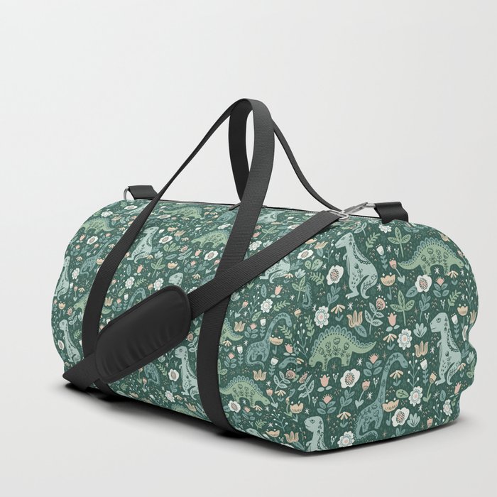 Folk Floral Dinosaur Duffle Bag