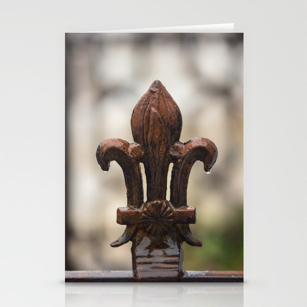 Fleur De Lis - Raindrops Fall from Iron Fleur de Lis in New Orleans French Quarter Stationery Cards