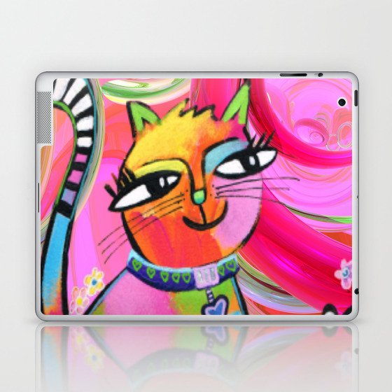 Pretty Cat with Pink Swirls Laptop & iPad Skin