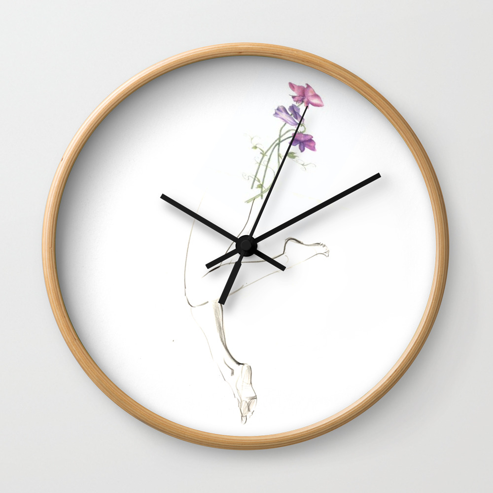 Sweet Pea Drawing Of Legs Flowers Curves Purple Art Wall Art Buy Art Contour Lines Abstract Wall Clock By Papermachedreamsphotography Society6