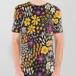 Autumn Flower Meadow Purple Yellow White Black All Over Graphic Tee