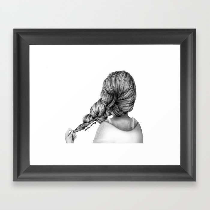 Girl Holding Hair Braid Pencil Drawing Framed Art Print By Vivianhitsugaya