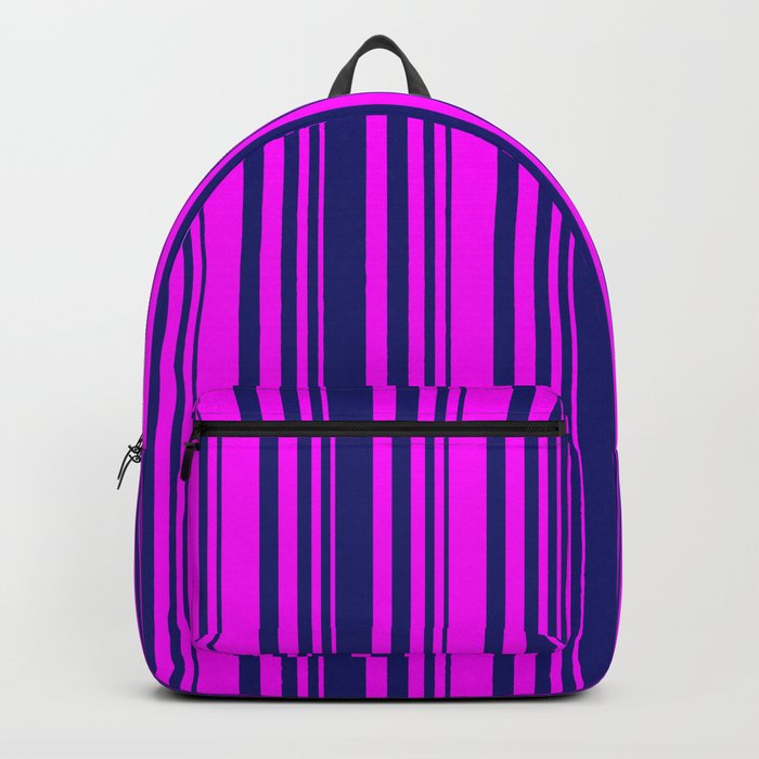 Midnight Blue & Fuchsia Colored Lines Pattern Backpack