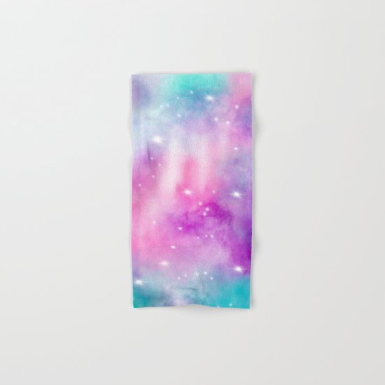 Trendy bright watercolor pastel nebula space hand painted Hand & Bath Towel
