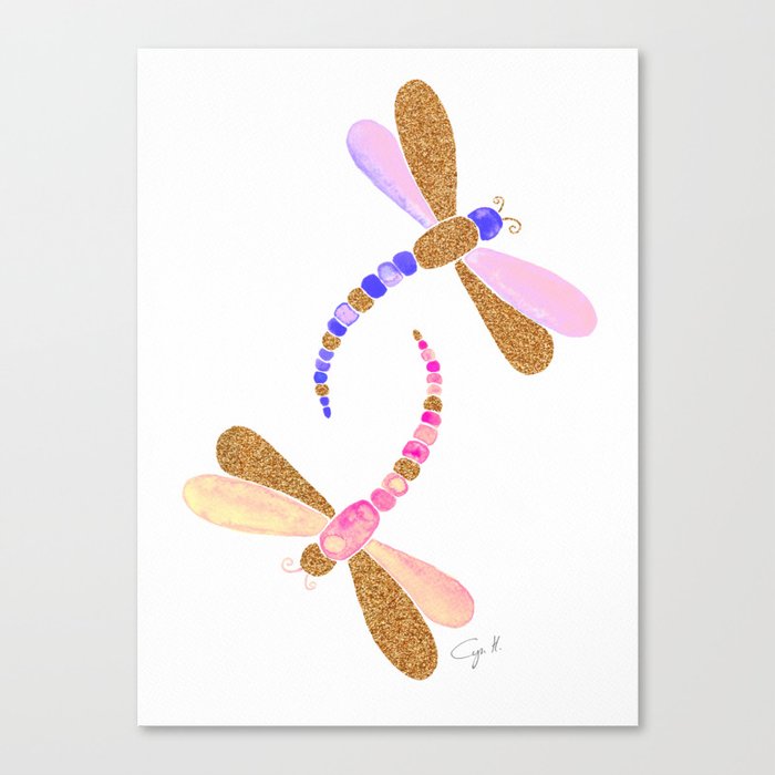 Pink and very peri dragonflies Canvas Print
