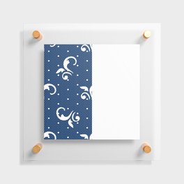 White Floral Curls Lace Vertical Split on Dark Navy Blue Floating Acrylic Print