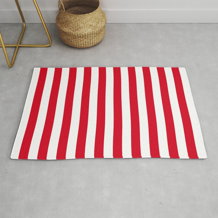 Red And White Small Even Stripes Rug By, Red And White Striped Rug Runner