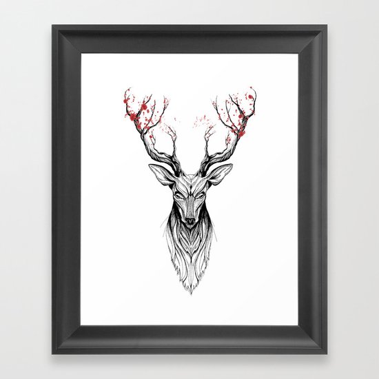 Deer tree (black stroke version for t-shirts) Framed Art Print
