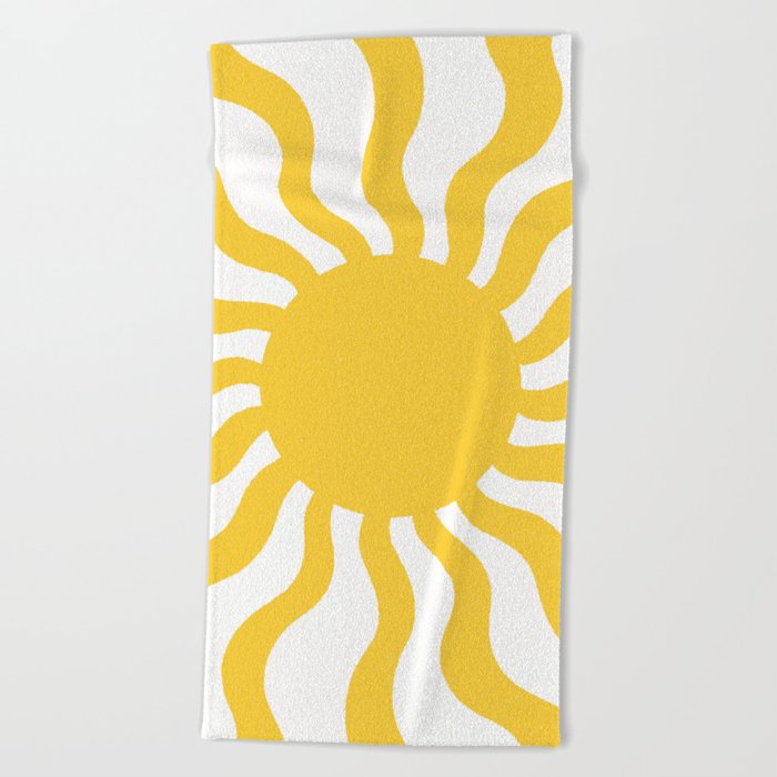 Retro Sunrays Yellow Sun Wavy Beach Towel