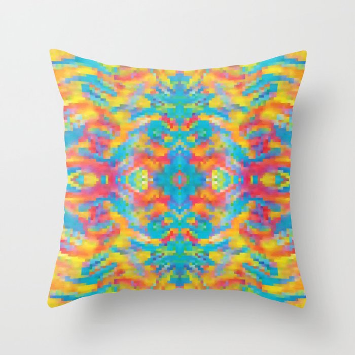 Color Madness - Ethnic Colorful Pixel Pattern Throw Pillow