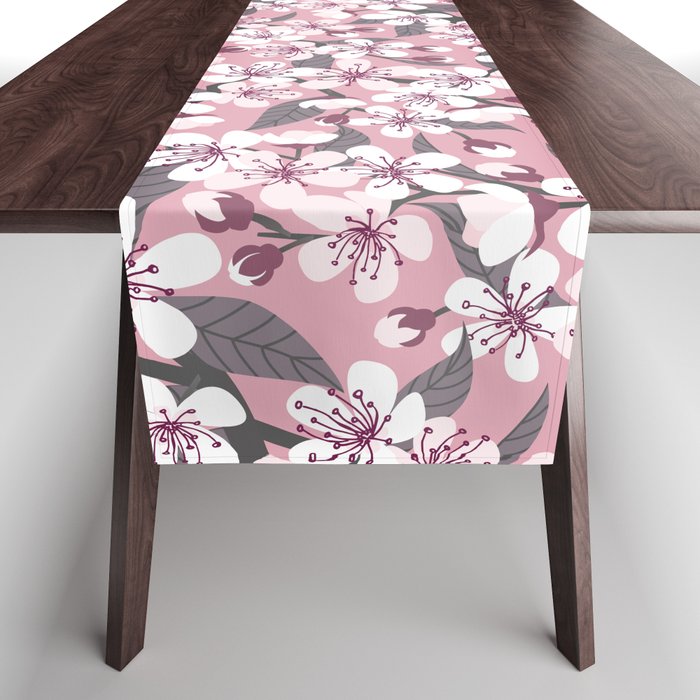 Dusty Pink Cherry Blossom Pattern Table Runner